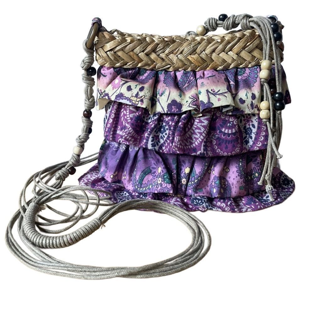 Sun n’ Sand Layered Ruffle Purple Floral & Paisley Mini Boho Crossbody Bag